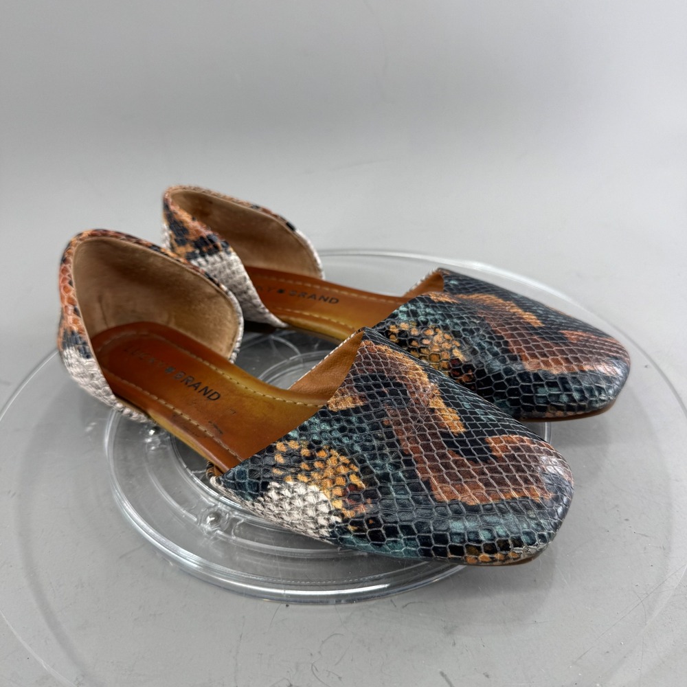 Lucky Brand Womens Orowe Snakeskin Leather d'Orsay Square Toe Flats Multi 5M